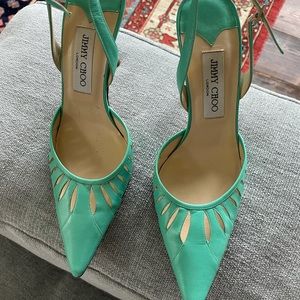 Jimmy Choo leather mint green 1” heels